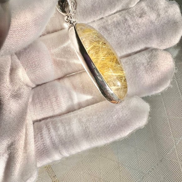 Vintage Rutilated Quartz Pendant, 925 Silver Necklace, Unisex Healing Jewelry - Picture 8 of 11